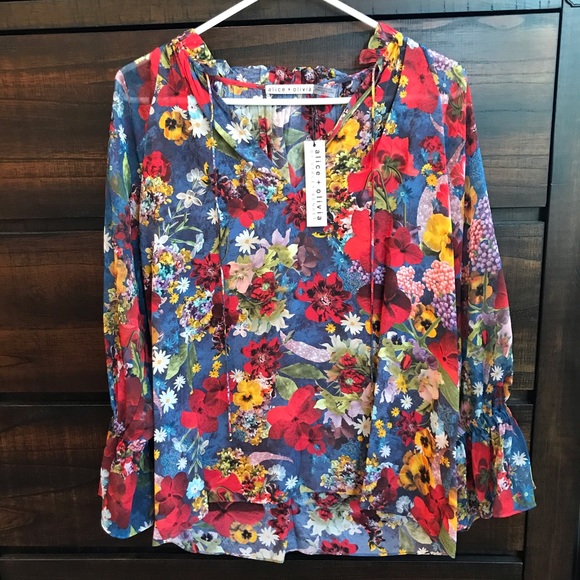 Alice + Olivia Julius Raglan Sleeve Floral Blouse - Picture 2 of 9